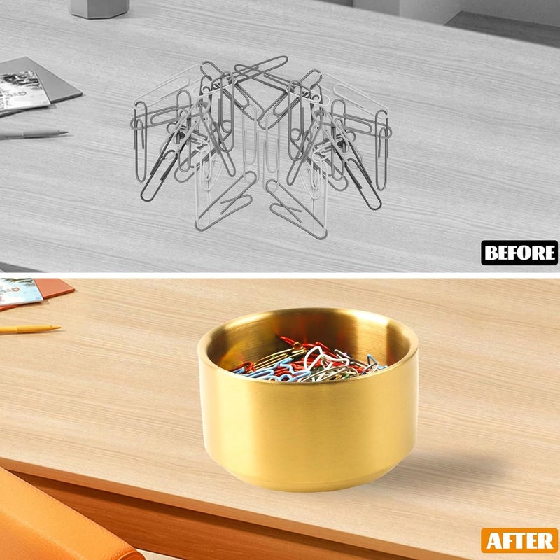 loghohu Paper Clip Holder Gold Paperclip Holders for Desk Metal Binder Clip Holder Bowls Paper Clip Dispenser Organizer for Holding Small Parts Office Accessories Space-Saving Desktop Organizer - Image 3